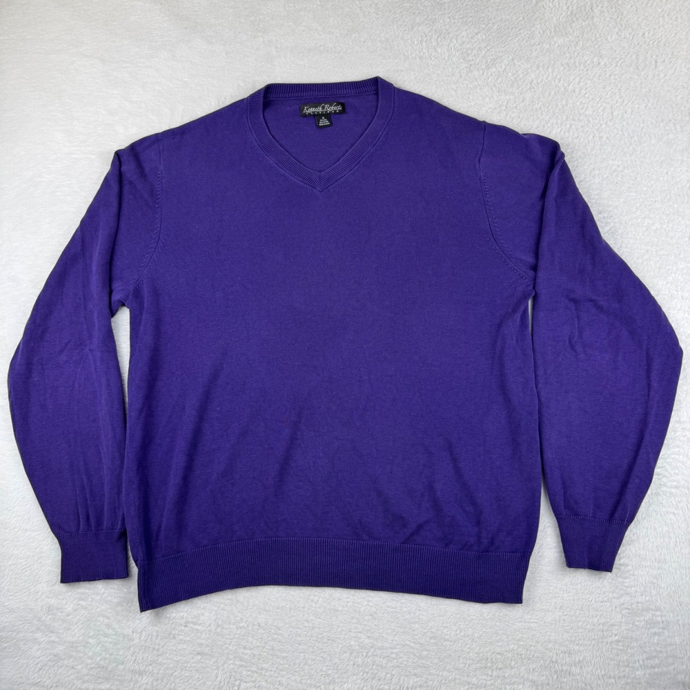 Kenneth‎ Roberts Platinum V-Neck Sweater Mens Medium Purple Silk Cotton Blend